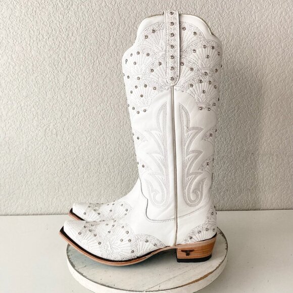 Lane CALYPSO Womens Cowboy Boots 9 White Western Cowgirl Mid Calf Pointed Toe - Picture 4 of 11